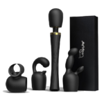 Rechargeable vibrating wand massager with G-spot and prostate attachments, designed for couples seeking versatile pleasure options.