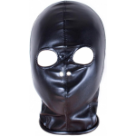 Smooth leather fetish mask full face bondage hood, breathable and adjustable for BDSM play by Erotic Niche.