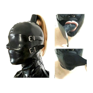 Latex Face Mask with Zipper and Braids for BDSM Cosplay Erotic Niche