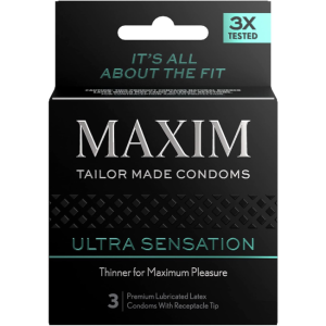 Maxim Ultra Sensation Premium Lubricated Condoms 3 Pack Vegan-Friendly
