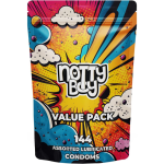 "NottyBoy Bulk Condoms 144 Count Variety Pack Erotic Niche featuring ribbed, dotted, and flavored options"