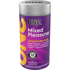 ONE Condoms Mixed Pleasures 12 Pack Thin Studded Glow in the Dark
