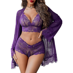 Women's Sexy Lingerie Set Lace Kimono Robe Erotic Niche